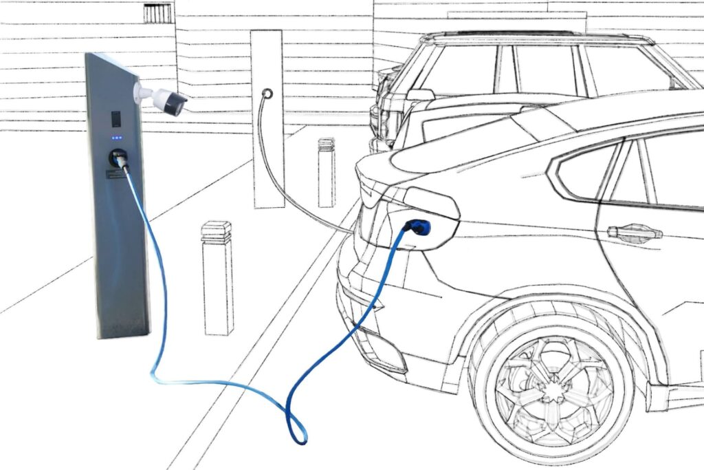 E-Fahrzeug im Ladevorgang an einer Station mit integrierter ANPR Lösung.